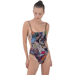 Background Embroidery Pattern Stitches Abstract Tie Strap One Piece Swimsuit by Uceng