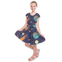Space Galaxy Planet Universe Stars Night Fantasy Kids  Short Sleeve Dress by Uceng