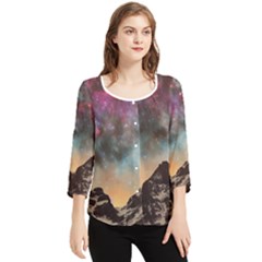 Mountain Space Galaxy Stars Universe Astronomy Chiffon Quarter Sleeve Blouse by Uceng