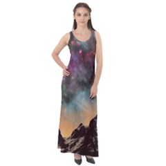 Mountain Space Galaxy Stars Universe Astronomy Sleeveless Velour Maxi Dress by Uceng