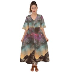 Mountain Space Galaxy Stars Universe Astronomy Kimono Sleeve Boho Dress by Uceng