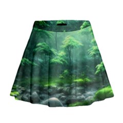 River Forest Woods Nature Rocks Japan Fantasy Mini Flare Skirt by Uceng