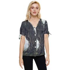 Trees Forest Woods Drawing Fantasy Dream Bow Sleeve Button Up Top by Uceng