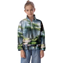 Forest Wood Nature Lake Swamp Water Trees Kids  Half Zip Hoodie