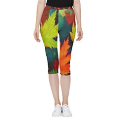 Leaves Foliage Autumn Nature Forest Fall Inside Out Lightweight Velour Capri Leggings  by Uceng