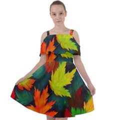 Leaves Foliage Autumn Nature Forest Fall Cut Out Shoulders Chiffon Dress by Uceng