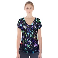 Christmas Star Gloss Lights Light Short Sleeve Front Detail Top by Uceng