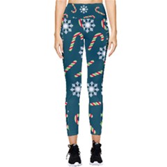 Christmas Seamless Pattern With Candies Snowflakes Pocket Leggings  by Uceng