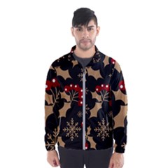 Christmas Pattern With Snowflakes Berries Men s Windbreaker