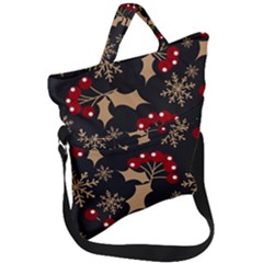 Christmas Pattern With Snowflakes Berries Fold Over Handle Tote Bag by Uceng