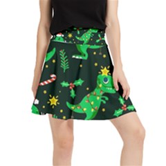 Christmas Funny Pattern Dinosaurs Waistband Skirt by Uceng