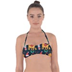 Funny Christmas Pattern Background Halter Bandeau Bikini Top