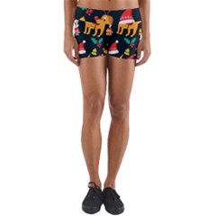 Funny Christmas Pattern Background Yoga Shorts by Uceng