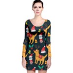 Funny Christmas Pattern Background Long Sleeve Velvet Bodycon Dress