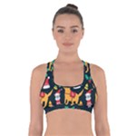 Funny Christmas Pattern Background Cross Back Sports Bra