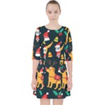 Funny Christmas Pattern Background Quarter Sleeve Pocket Dress