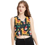 Funny Christmas Pattern Background V-Neck Cropped Tank Top