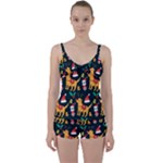 Funny Christmas Pattern Background Tie Front Two Piece Tankini