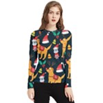 Funny Christmas Pattern Background Women s Long Sleeve Rash Guard