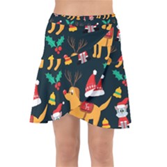 Funny Christmas Pattern Background Wrap Front Skirt by Uceng