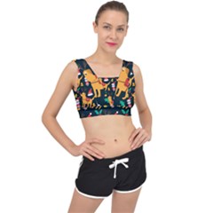 Funny Christmas Pattern Background V-back Sports Bra by Uceng