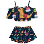 Funny Christmas Pattern Background Kids  Off Shoulder Skirt Bikini