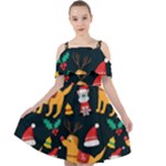 Funny Christmas Pattern Background Cut Out Shoulders Chiffon Dress