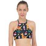 Funny Christmas Pattern Background Racer Front Bikini Top