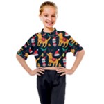 Funny Christmas Pattern Background Kids Mock Neck Tee