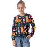 Funny Christmas Pattern Background Kids  Long Sleeve Tee with Frill 