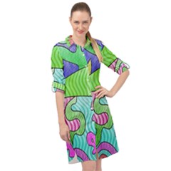 Colorful Stylish Design Long Sleeve Mini Shirt Dress by gasi