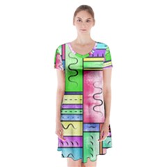 Colorful Pattern Short Sleeve V-neck Flare Dress by gasi