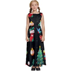 Christmas Pattern Kids  Satin Sleeveless Maxi Dress by designsbymallika