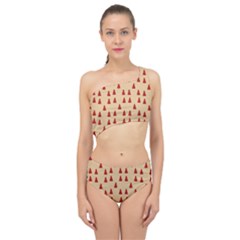 Red Christmas Tree Brown Spliced Up Two Piece Swimsuit by TetiBright
