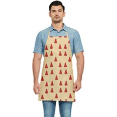 Red Christmas Tree Brown Kitchen Apron by TetiBright