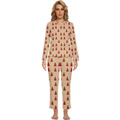 Red Christmas Tree Brown Womens  Long Sleeve Lightweight Pajamas Set by TetiBright