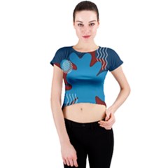 Background Abstract Design Blue Crew Neck Crop Top