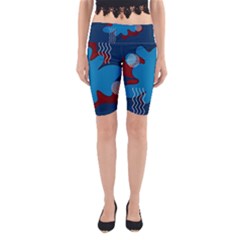 Background Abstract Design Blue Yoga Cropped Leggings by Ravend