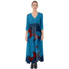 Background Abstract Design Blue Button Up Boho Maxi Dress