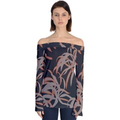 Leaf Leaves Pattern Print Off Shoulder Long Sleeve Top