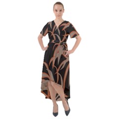 Leaf Leaves Pattern Print Front Wrap High Low Dress