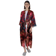Fractals Abstract Art Red Spiral Maxi Satin Kimono