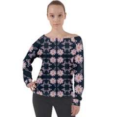 Flowers Daisies Spring Summer Off Shoulder Long Sleeve Velour Top by Ravend