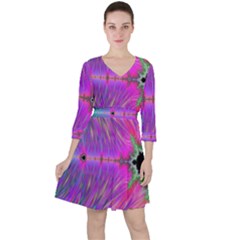 Fractal Fractals Abstract Art Quarter Sleeve Ruffle Waist Dress