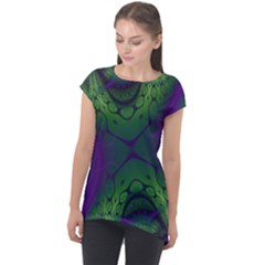 Fractal Abstract Art Pattern Cap Sleeve High Low Top