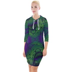 Fractal Abstract Art Pattern Quarter Sleeve Hood Bodycon Dress