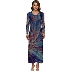 Fractal Abstract Art Long Sleeve Velour Longline Maxi Dress