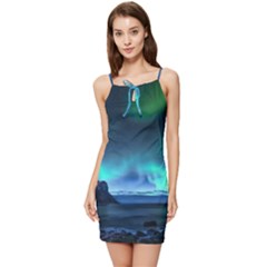 Green Aurora Lights-over Rocky Shore During Night Time Summer Tie Front Dress