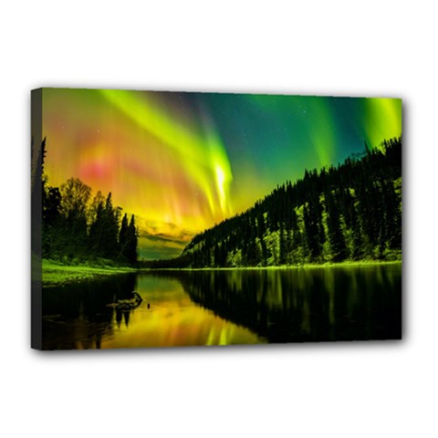 Scenic View Of Aurora Borealis Stretching Over A Lake At Night Canvas 18  X 12  (stretched) by danenraven