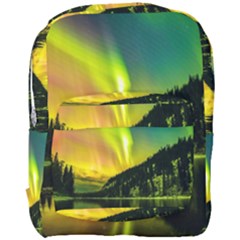Scenic View Of Aurora Borealis Stretching Over A Lake At Night Full Print Backpack by danenraven